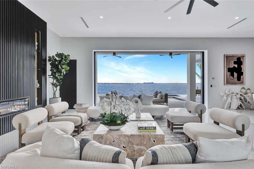 Fireplace, Interior, Living room, Recessed Lighting, Water