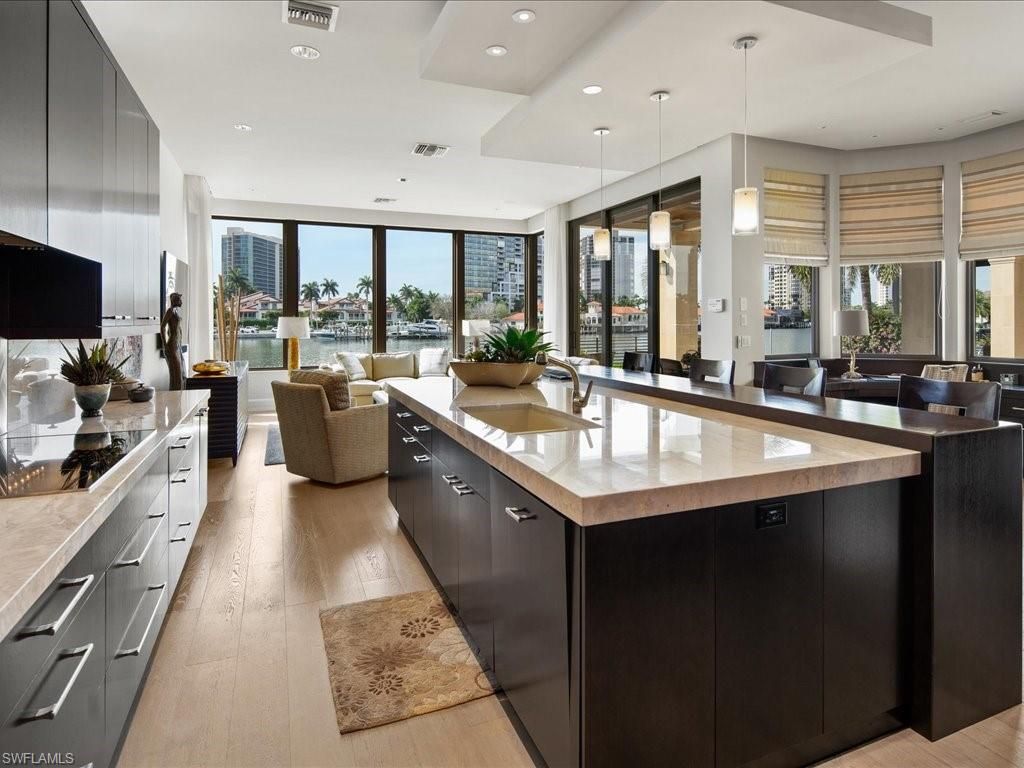 Interior, Kitchen, Living room, Pendant Lights, Recessed Lighting, Wood Texture Flooring