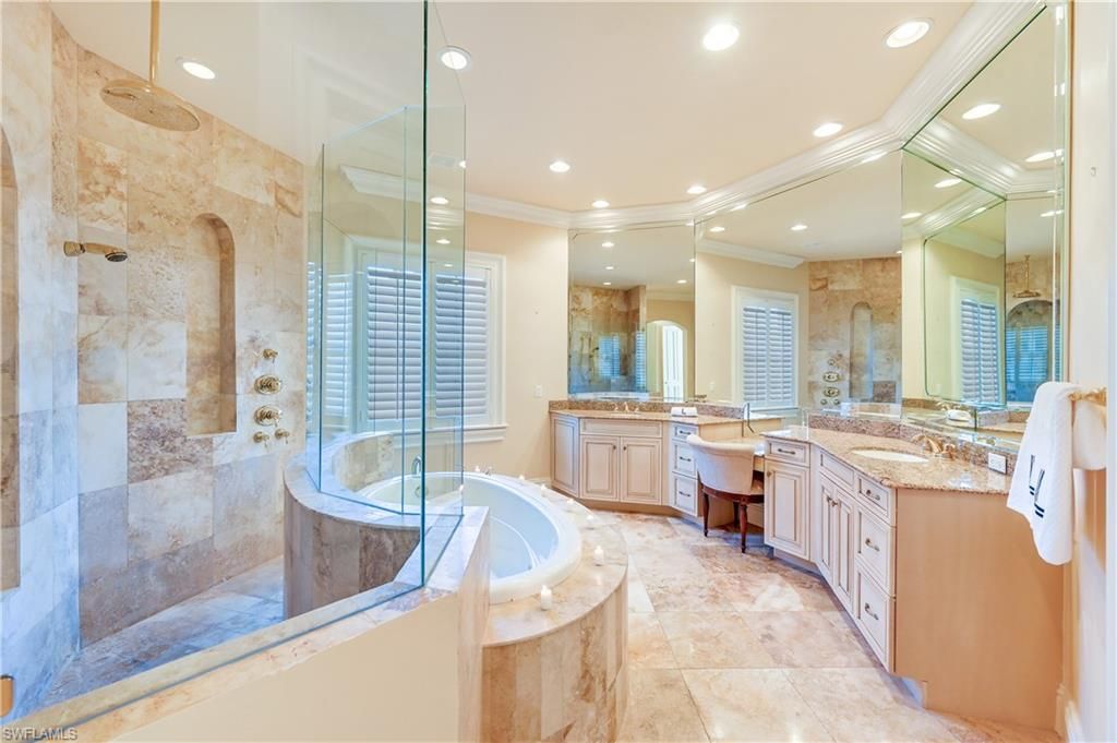 Bathroom, Dual Sink Vanities, Glass Shower, Interior, Recessed Lighting