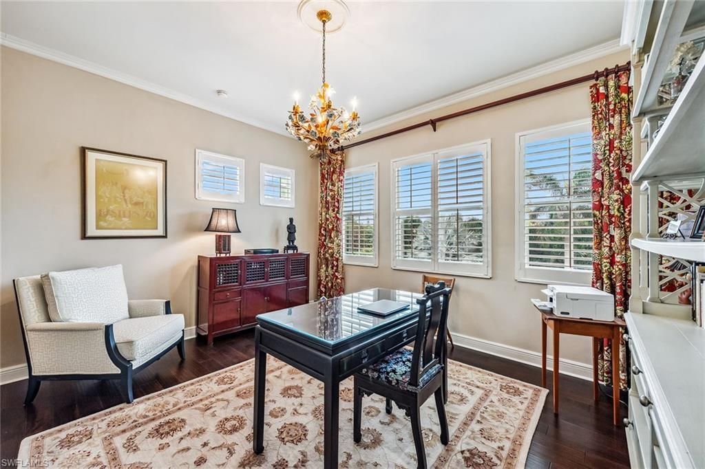 Chandelier, Home Office, Interior, Wood Texture Flooring