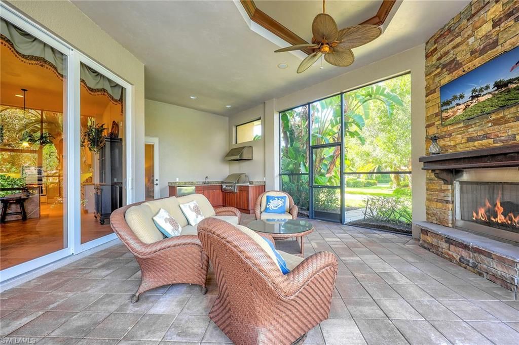 Fireplace, Interior, Living room, Recessed Lighting, Stone Walls