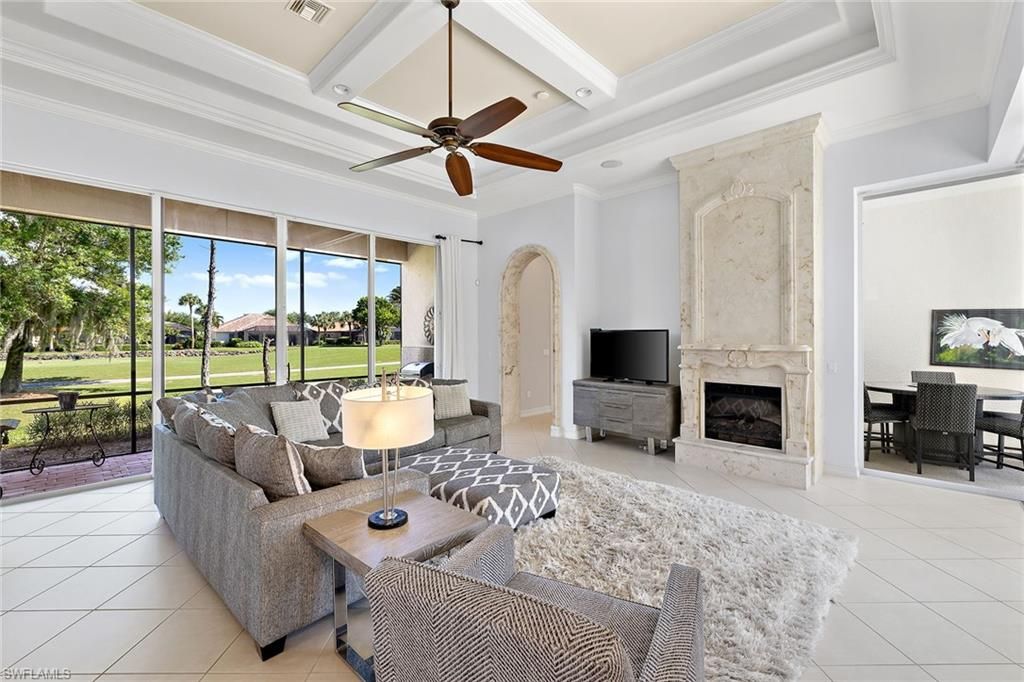 Dining room, Fireplace, Interior, Living room, Recessed Lighting