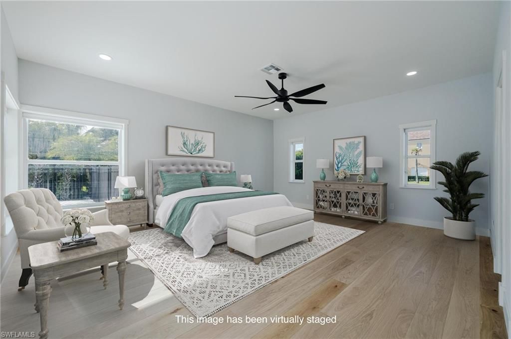 Bedroom, Interior, Recessed Lighting, Wood Texture Flooring