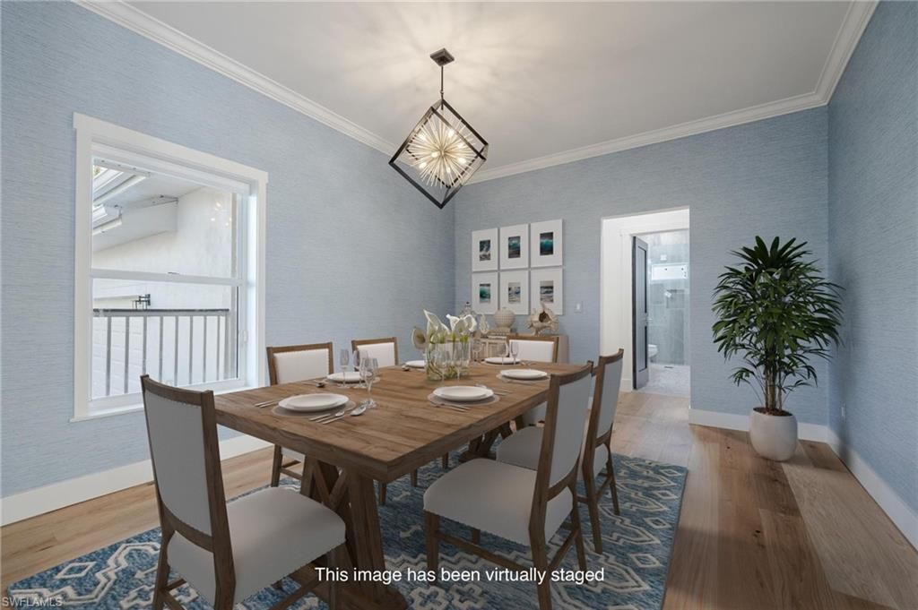 Dining room, Interior, Pendant Lights, Wood Texture Flooring
