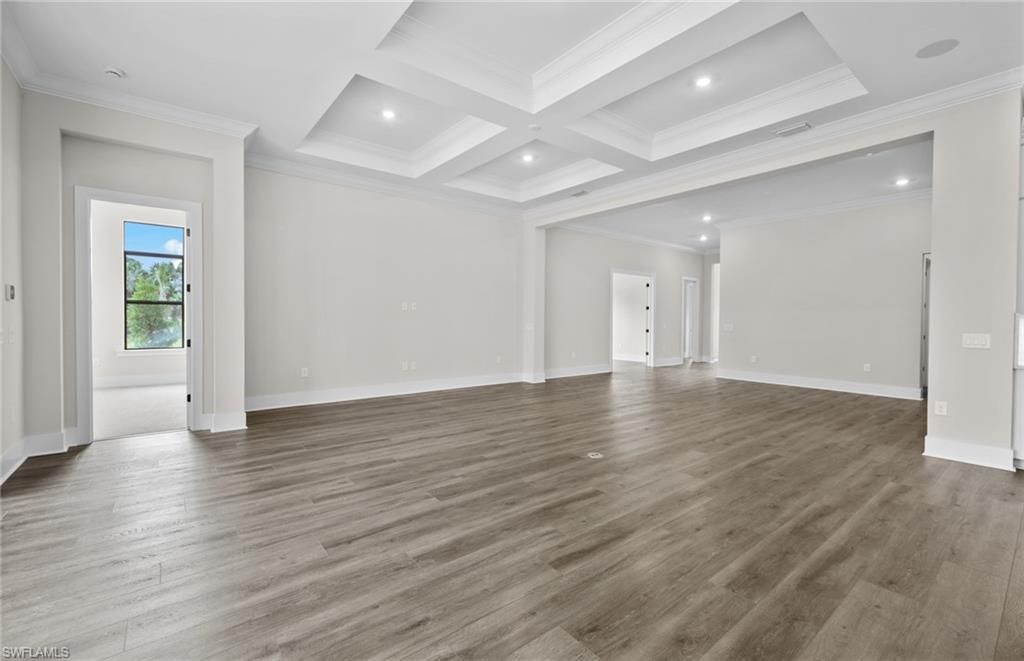Empty room, Interior, Recessed Lighting, Wood Texture Flooring