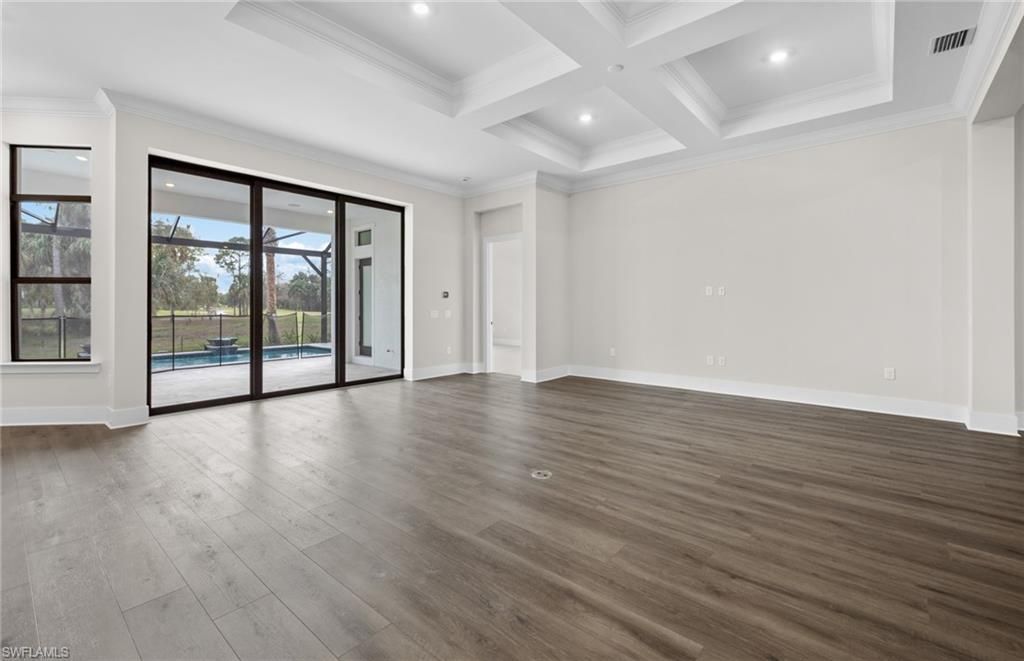 Empty room, Interior, Recessed Lighting, Wood Texture Flooring