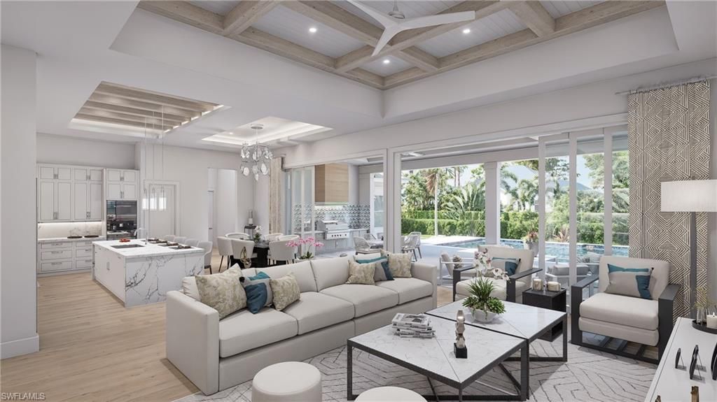 Dining room, Interior, Kitchen, Living room, Pendant Lights, Recessed Lighting, Wooden Beams, Wooden Ceilings, Wood Texture Flooring
