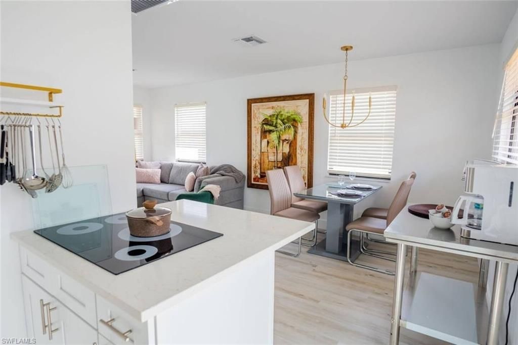 Dining room, Interior, Pendant Lights, Wood Texture Flooring