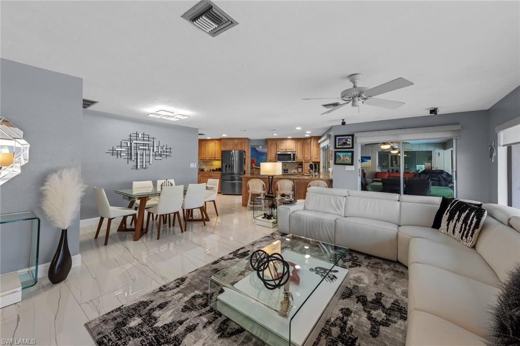 Dining room, Interior, Kitchen, Living room, Recessed Lighting, Stainless Steel Appliances