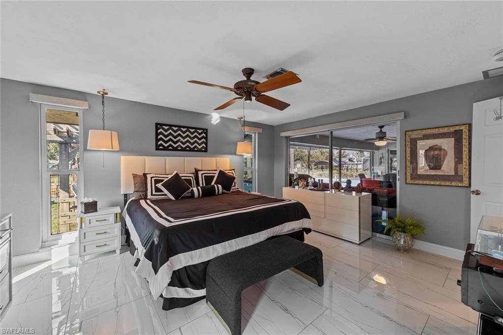 Bedroom, Interior, Marble, Pendant Lights