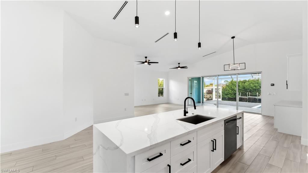 Interior, Kitchen, Pendant Lights, Recessed Lighting, Wood Texture Flooring