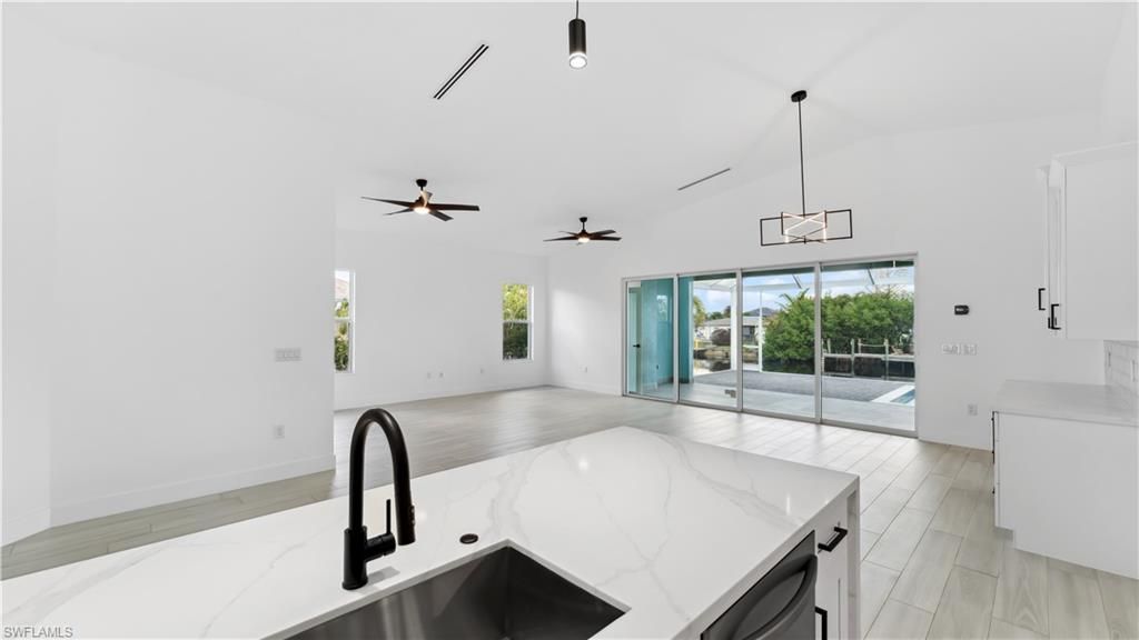 Interior, Kitchen, Pendant Lights, Wood Texture Flooring