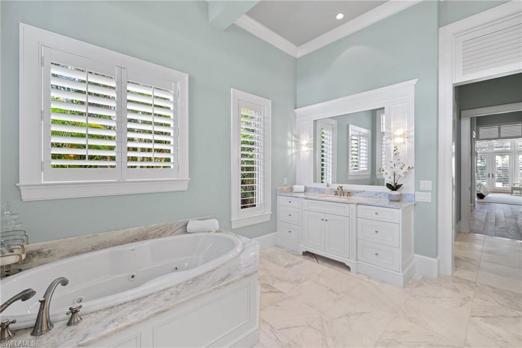 Bathroom, Dual Sink Vanities, Interior, Marble, Recessed Lighting