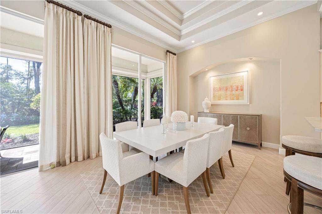 Dining room, Interior, Recessed Lighting, Wood Texture Flooring