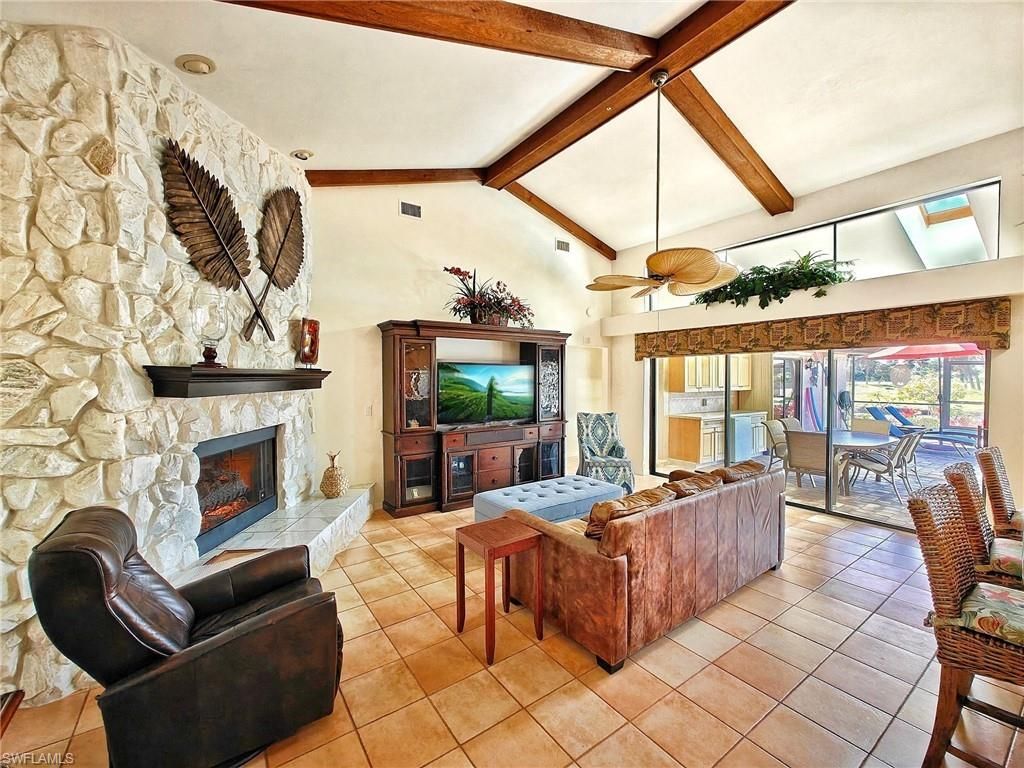Dining room, Fireplace, Interior, Living room, Stone Walls, Wooden Beams