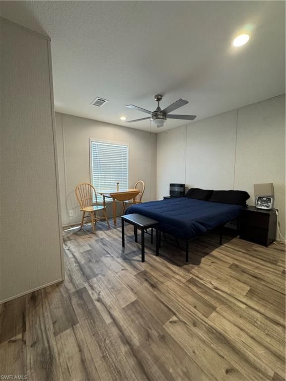 Bedroom, Dining room, Interior, Recessed Lighting, Wood Texture Flooring