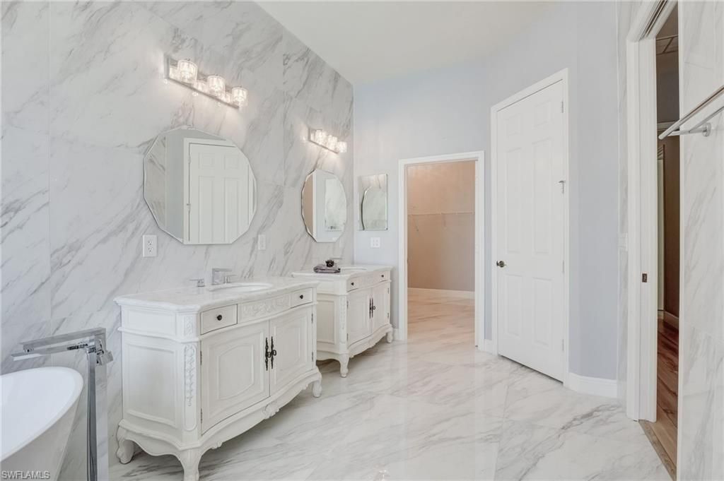Bathroom, Dual Sink Vanities, Interior, Marble, Marble Walls