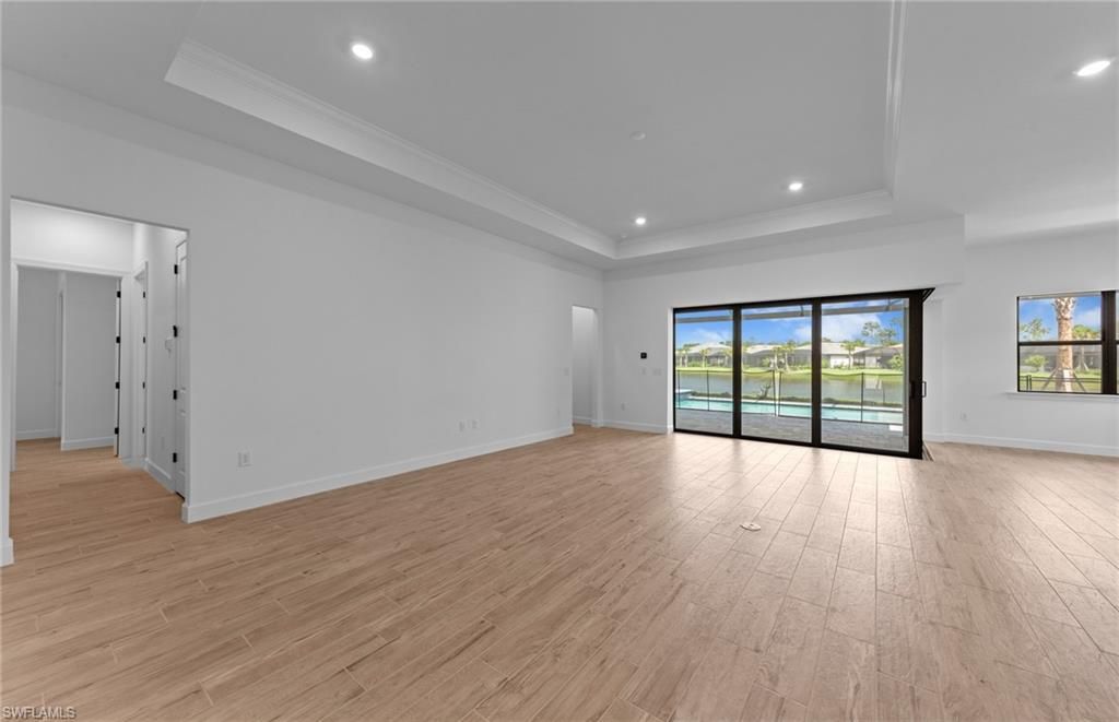 Empty room, Interior, Recessed Lighting, Wood Texture Flooring