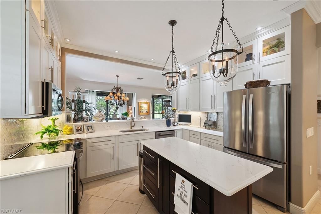 Chandelier, Interior, Kitchen, Pendant Lights, Recessed Lighting, Stainless Steel Appliances