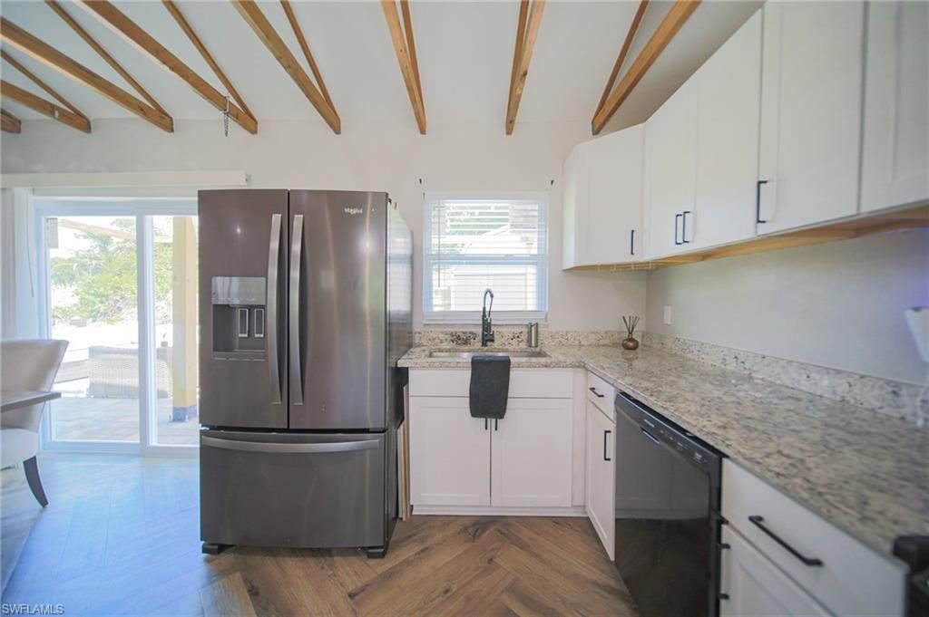 Interior, Kitchen, Stainless Steel Appliances, Wooden Beams, Wood Texture Flooring
