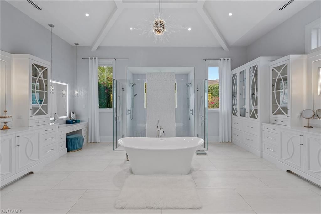 Bathroom, Dual Sink Vanities, Free Standing Baths, Glass Shower, Interior, Pendant Lights, Recessed Lighting