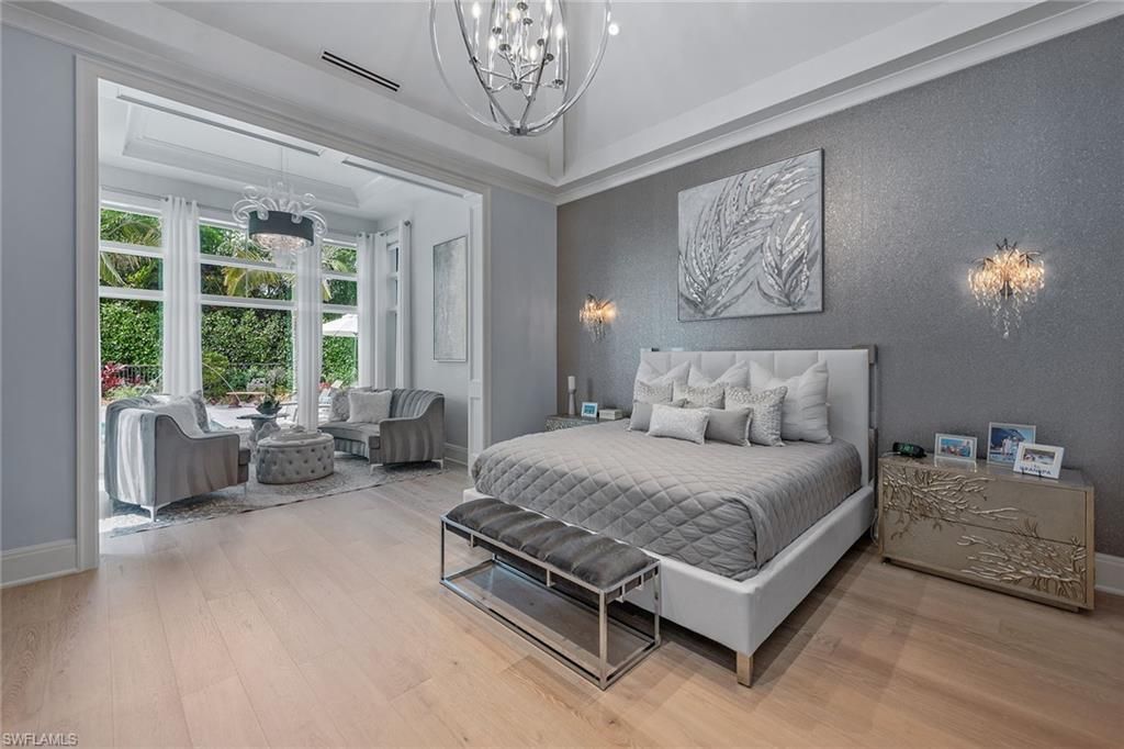 Bedroom, Chandelier, Interior, Pendant Lights, Wood Texture Flooring