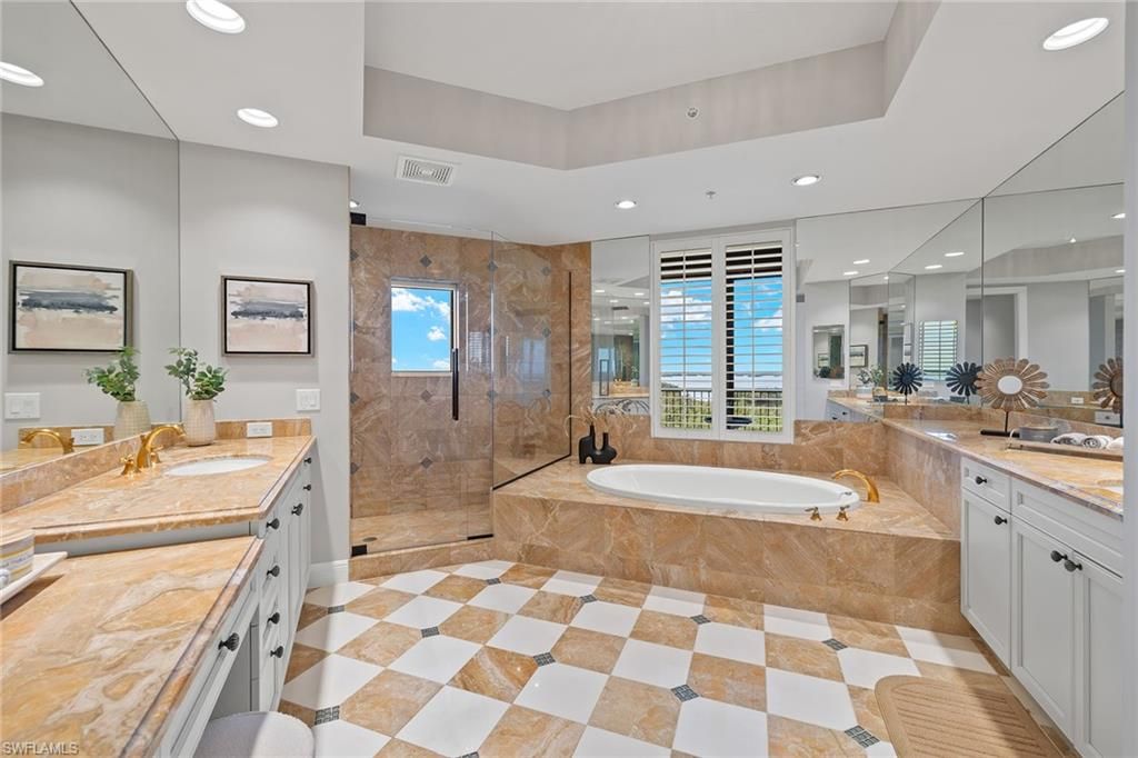 Bathroom, Dual Sink Vanities, Glass Shower, Interior, Recessed Lighting