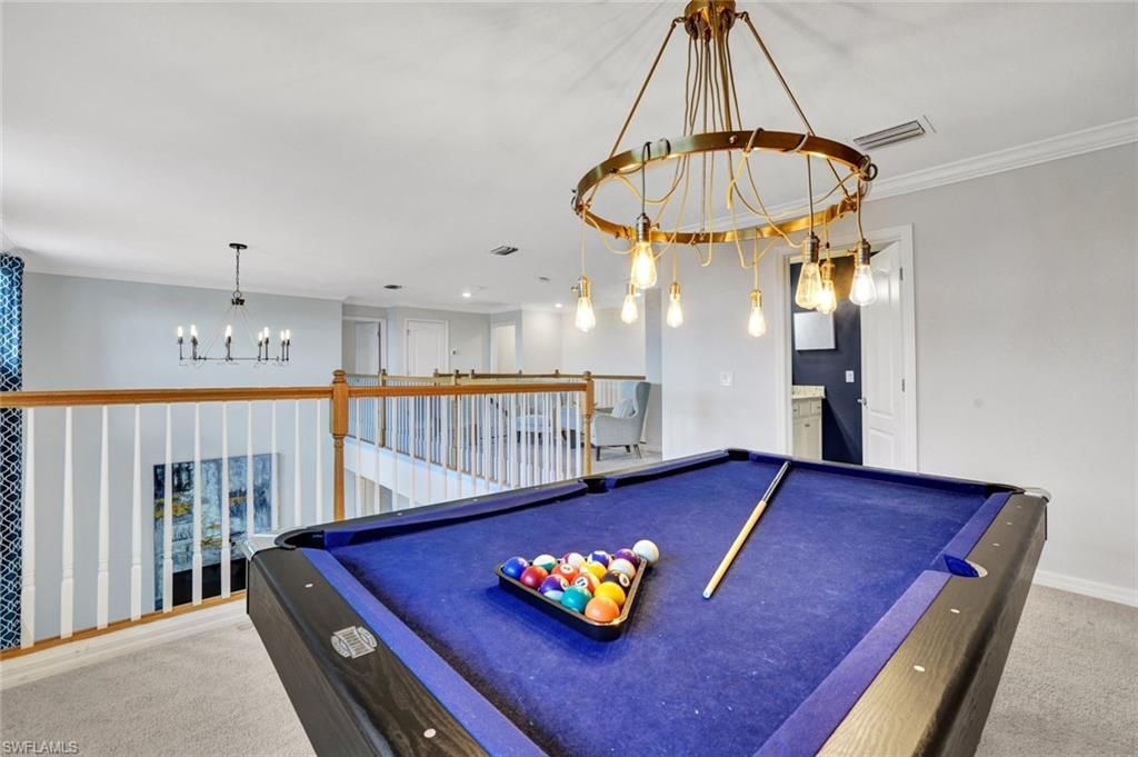 Billiard Table, Chandelier, Game Room, Interior, Pendant Lights, Recessed Lighting