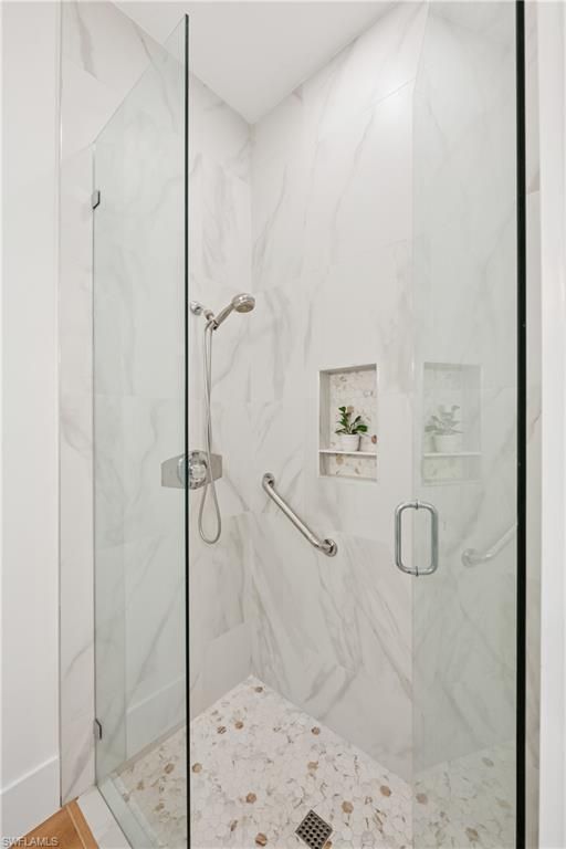 Bathroom, Glass Shower, Interior, Marble Walls