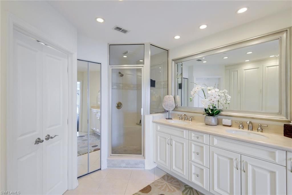 Bathroom, Dual Sink Vanities, Glass Shower, Interior, Recessed Lighting