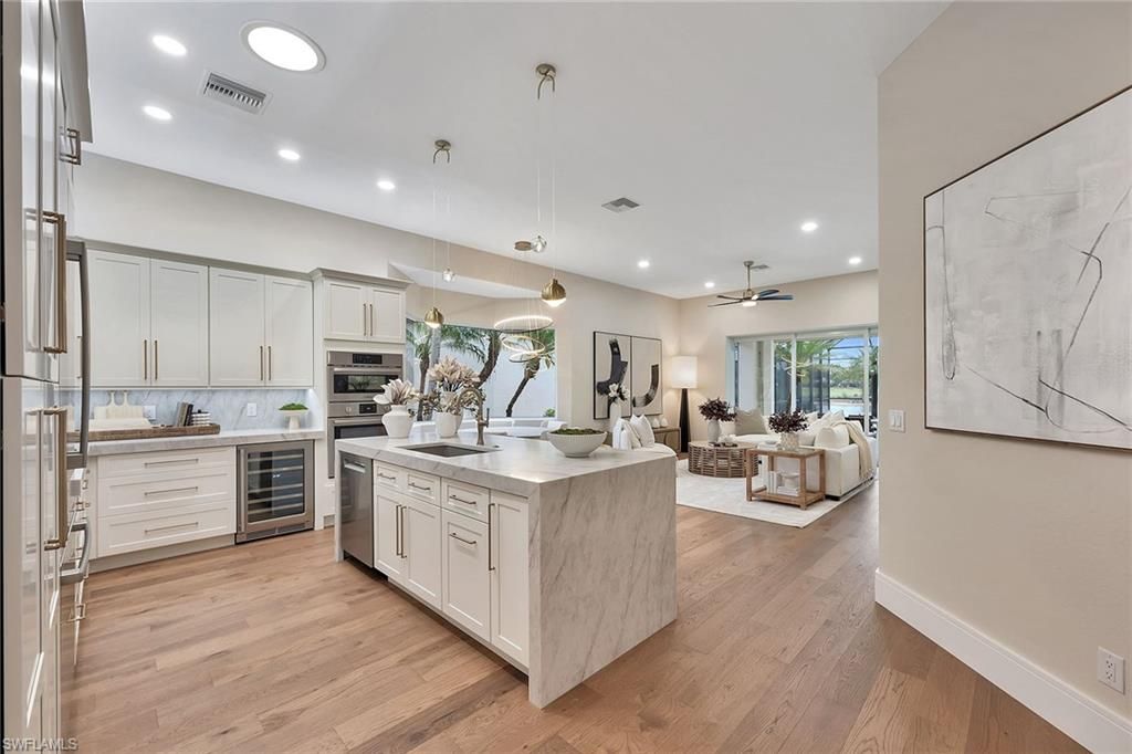 Interior, Kitchen, Living room, Pendant Lights, Recessed Lighting, Stainless Steel Appliances, Wood Texture Flooring