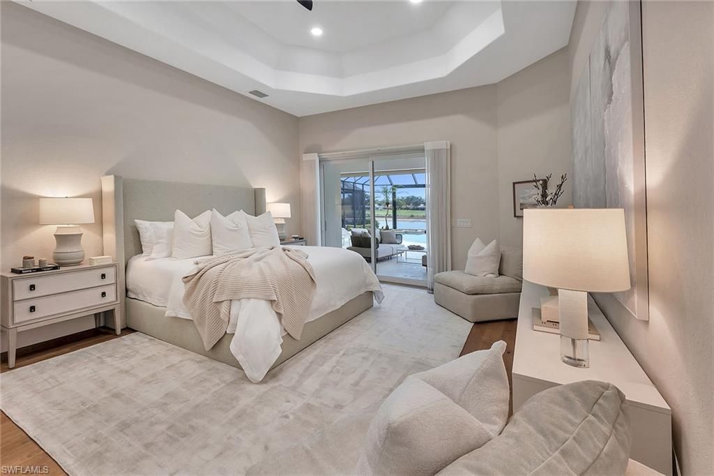 Bedroom, Interior, Recessed Lighting, Water, Wood Texture Flooring