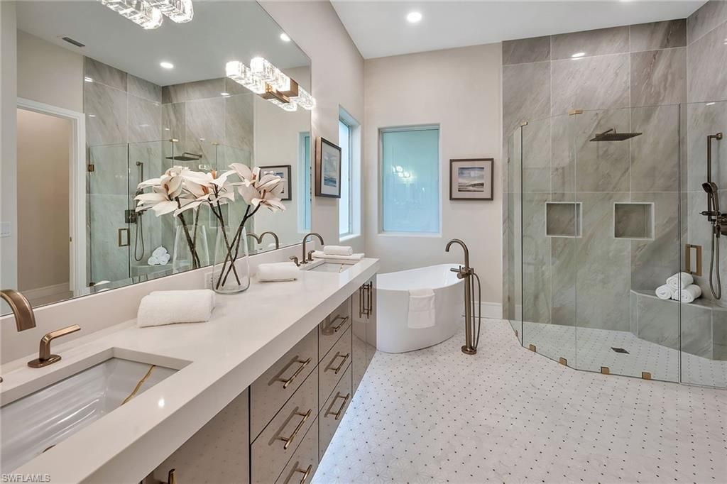 Bathroom, Dual Sink Vanities, Glass Shower, Interior, Recessed Lighting
