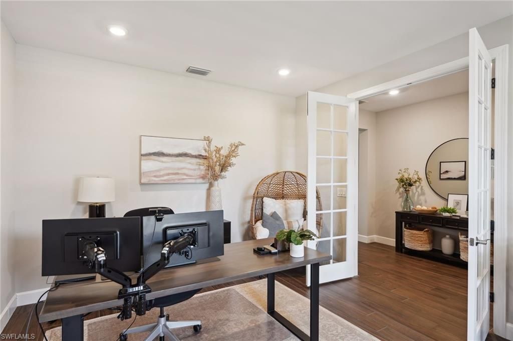 Home Office, Interior, Recessed Lighting, Wood Texture Flooring