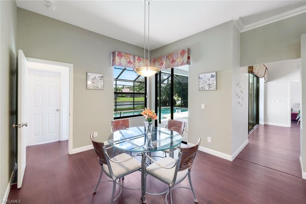 Dining room, Interior, Pendant Lights, Wood Texture Flooring