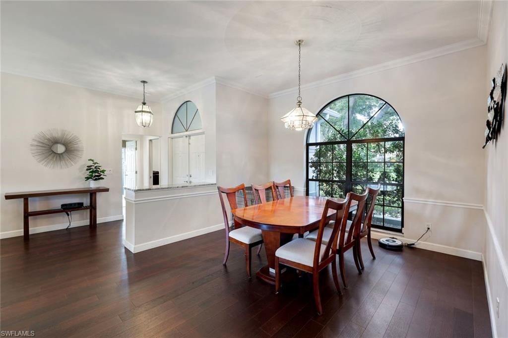 Dining room, Interior, Pendant Lights, Wood Texture Flooring
