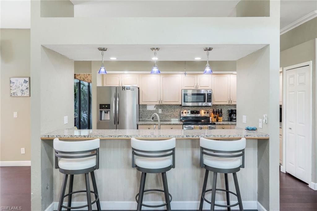 Interior, Kitchen, Pendant Lights, Stainless Steel Appliances, Wood Texture Flooring