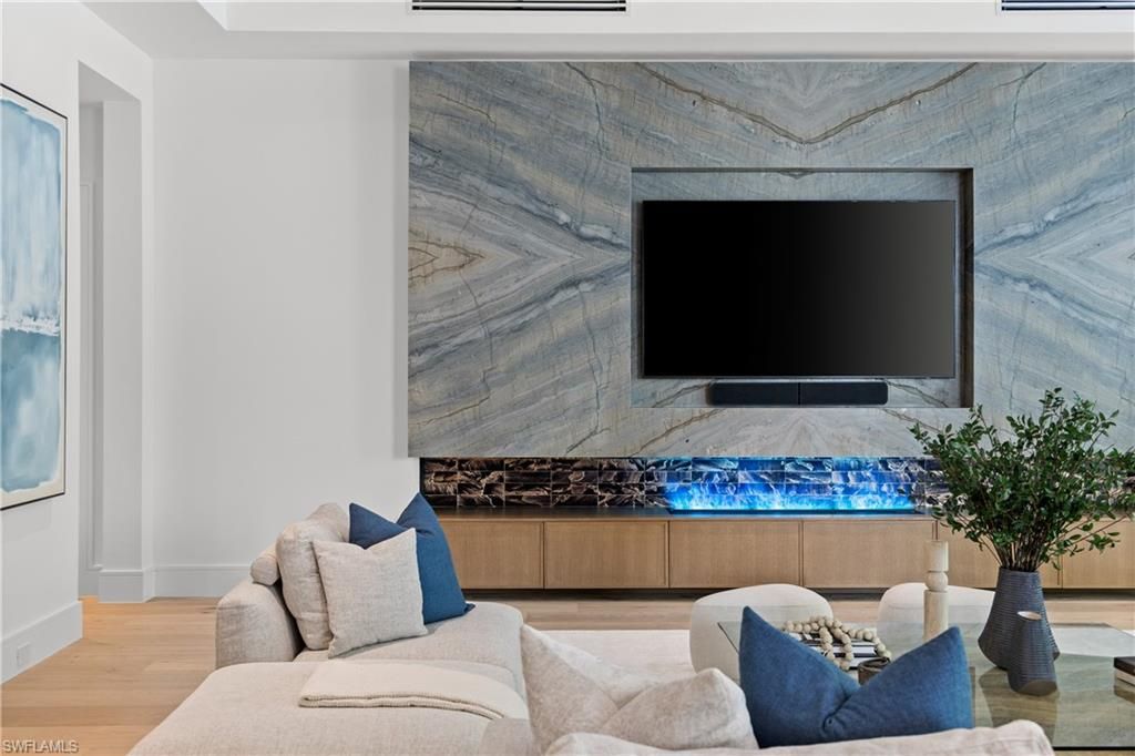 Interior, Living room, Marble Walls, Wood Texture Flooring
