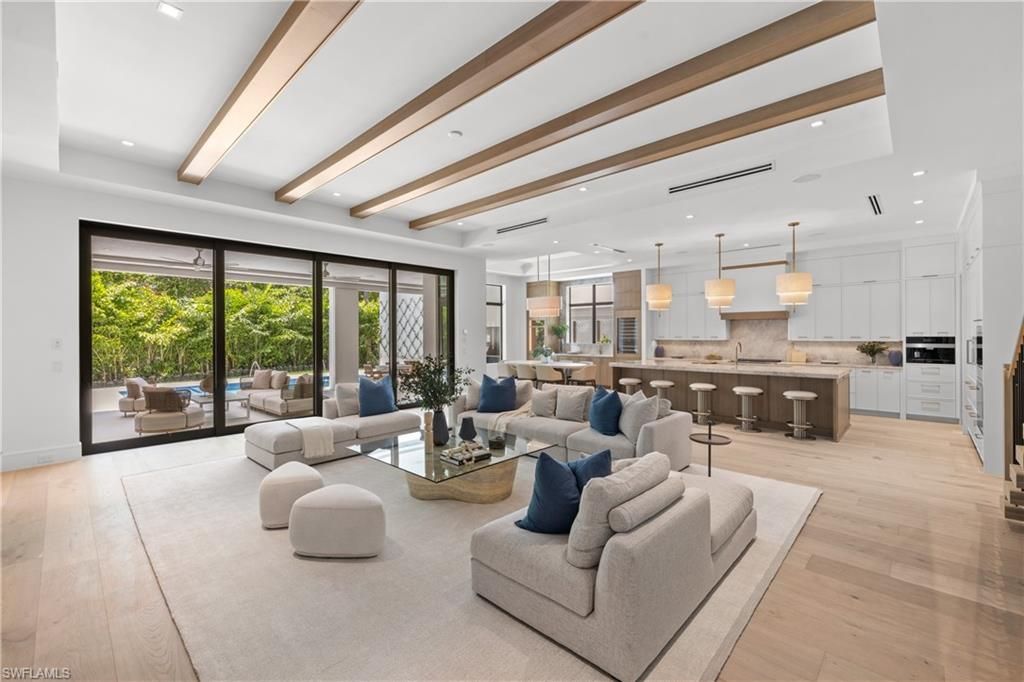 Interior, Kitchen, Living room, Pendant Lights, Recessed Lighting, Stainless Steel Appliances, Wood Texture Flooring