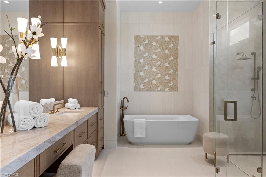 Bathroom, Free Standing Baths, Glass Shower, Interior, Recessed Lighting
