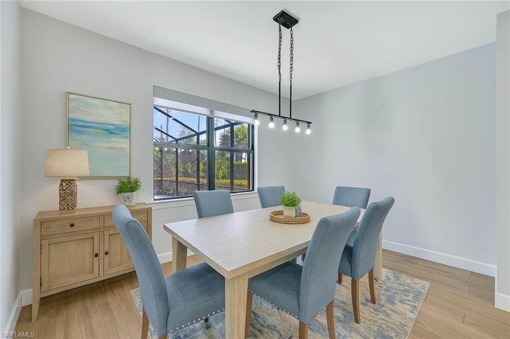 Dining room, Interior, Pendant Lights, Wood Texture Flooring