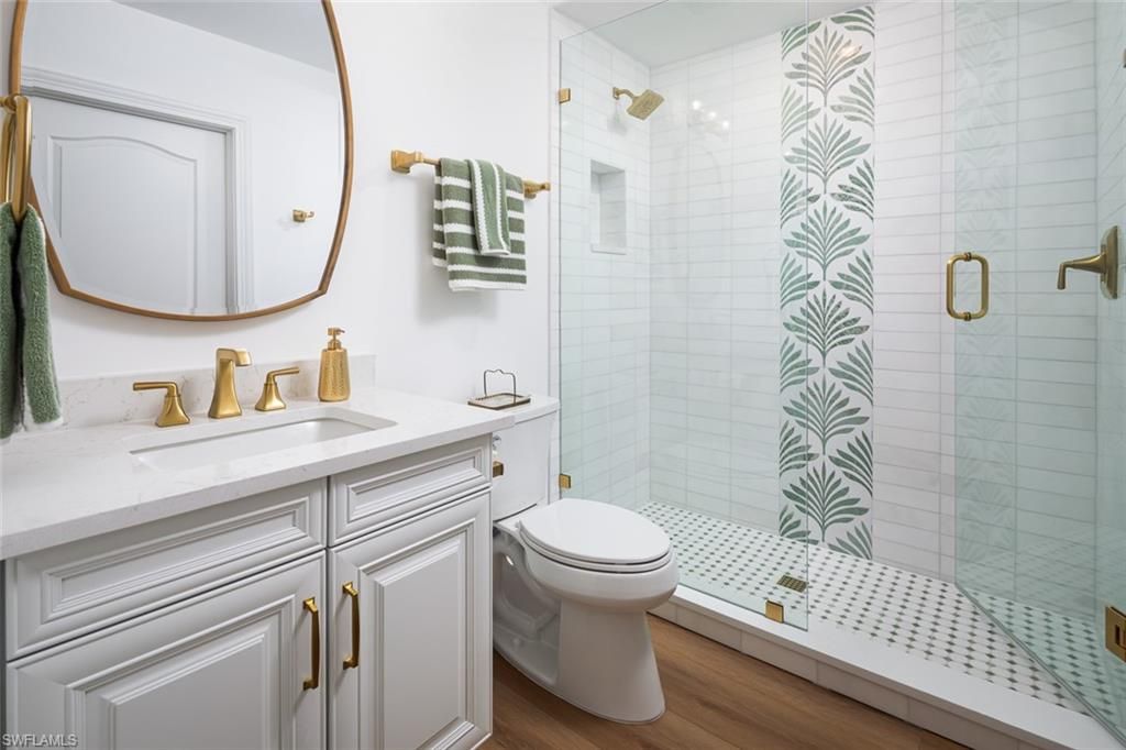 Bathroom, Glass Shower, Interior, Wood Texture Flooring