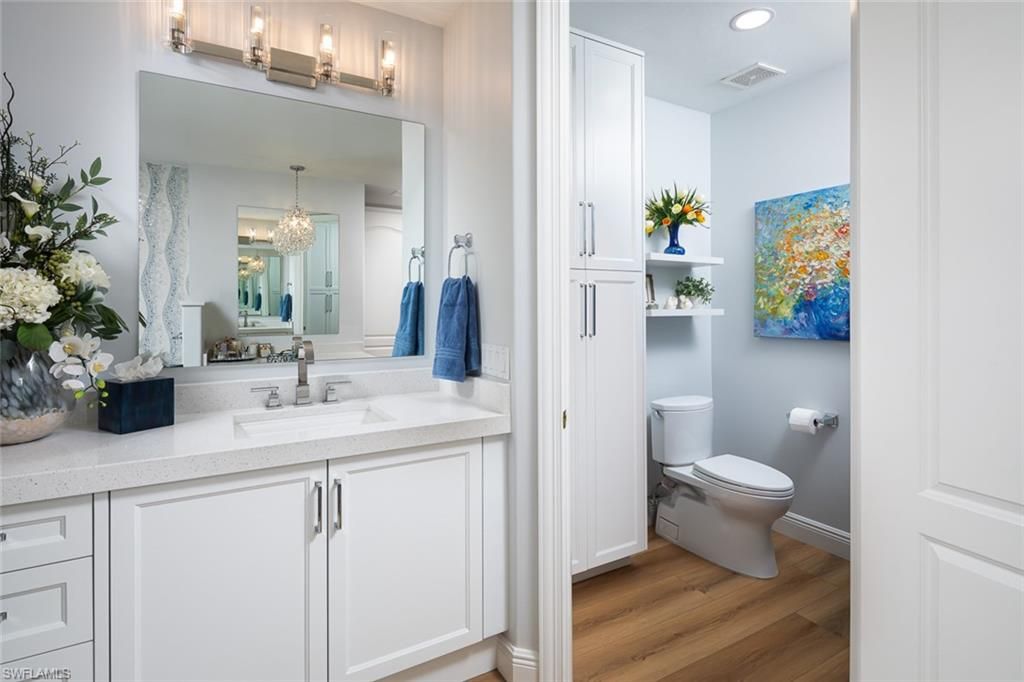 Bathroom, Interior, Recessed Lighting, Wood Texture Flooring