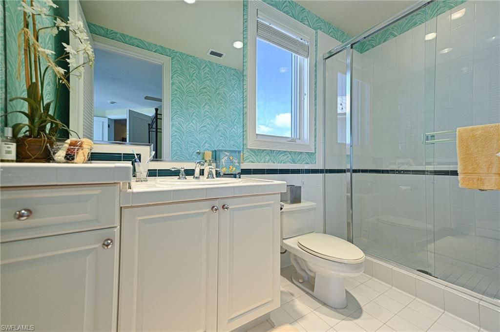 Bathroom, Glass Shower, Interior, Recessed Lighting, Tile Countertops