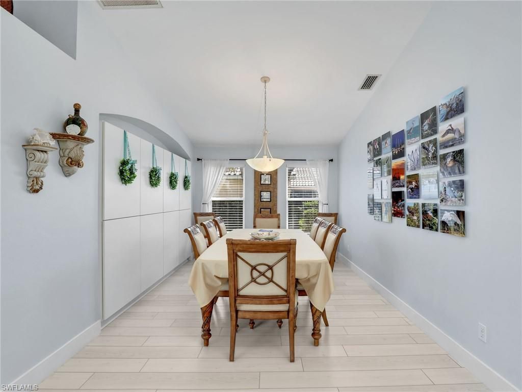 Dining room, Interior, Pendant Lights, Wood Texture Flooring