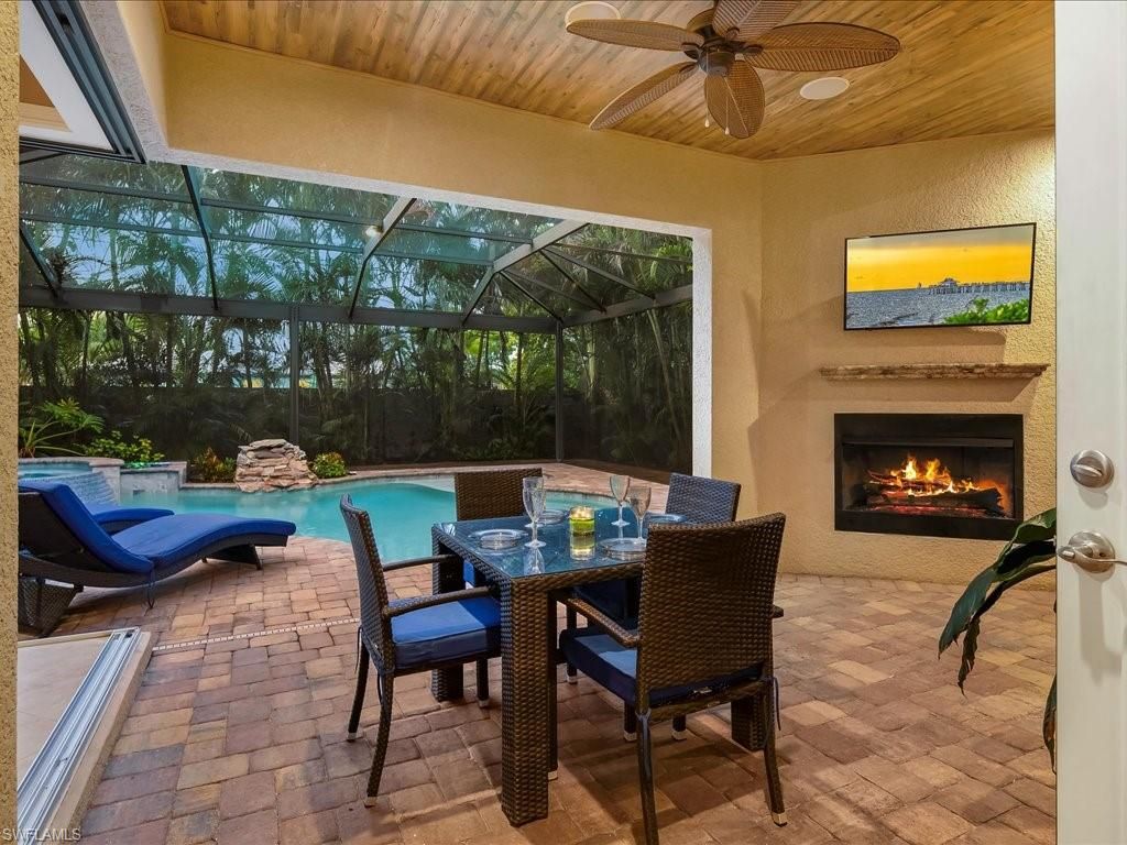 Dining room, Fireplace, Glass Ceilings, Interior, Pool, Sun Room
