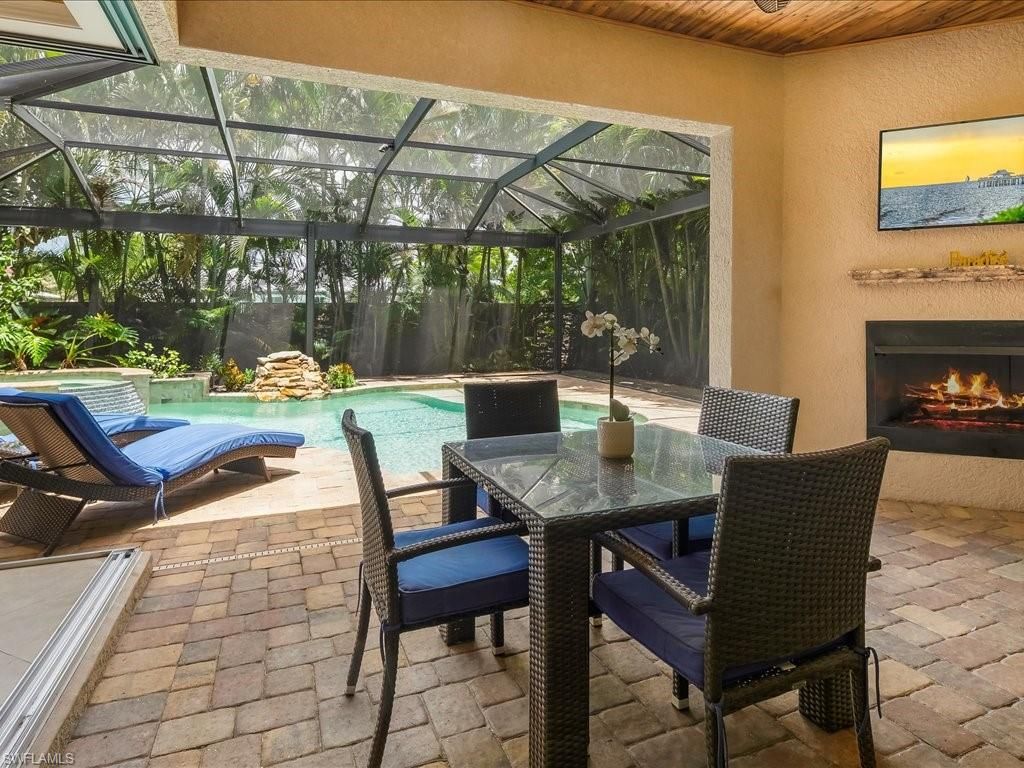 Dining room, Fireplace, Glass Ceilings, Interior, Pool, Sun Room