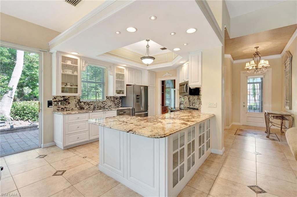 Chandelier, Interior, Kitchen, Pendant Lights, Recessed Lighting, Stainless Steel Appliances