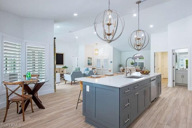 Interior, Kitchen, Living room, Pendant Lights, Recessed Lighting, Wood Texture Flooring