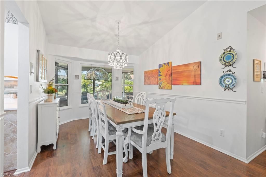 Dining room, Interior, Pendant Lights, Wood Texture Flooring